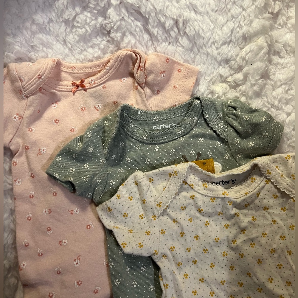 Carter's Floral Baby Bodysuits Trio - Pink, Green, Cream